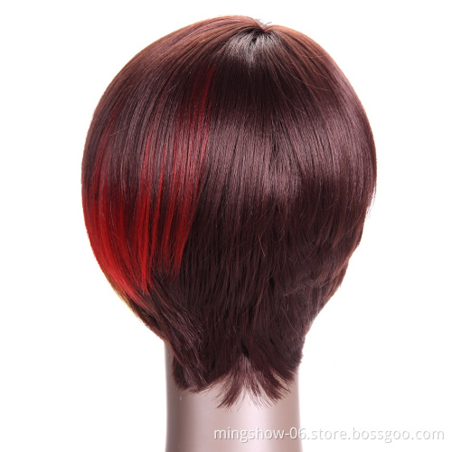 Popular Women Synthetic Hair Wig Bob Haircut Pixie Style with Bangs Colorful Short wigs hair extension